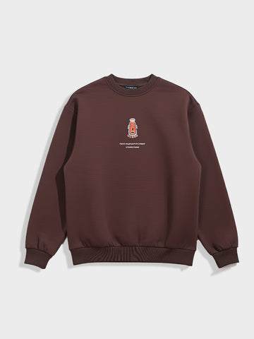 Men's Brown Relaxed Fit Embroided Casual Sweatshirt