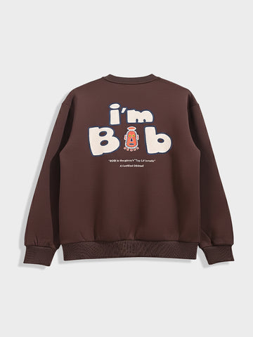 Men's Brown Relaxed Fit Embroided Casual Sweatshirt