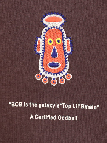 Men's Brown Relaxed Fit Embroided Casual Sweatshirt