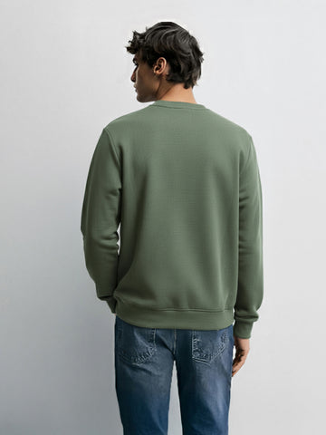 Men's Green Relaxed Fit Embroided Casual Sweatshirt