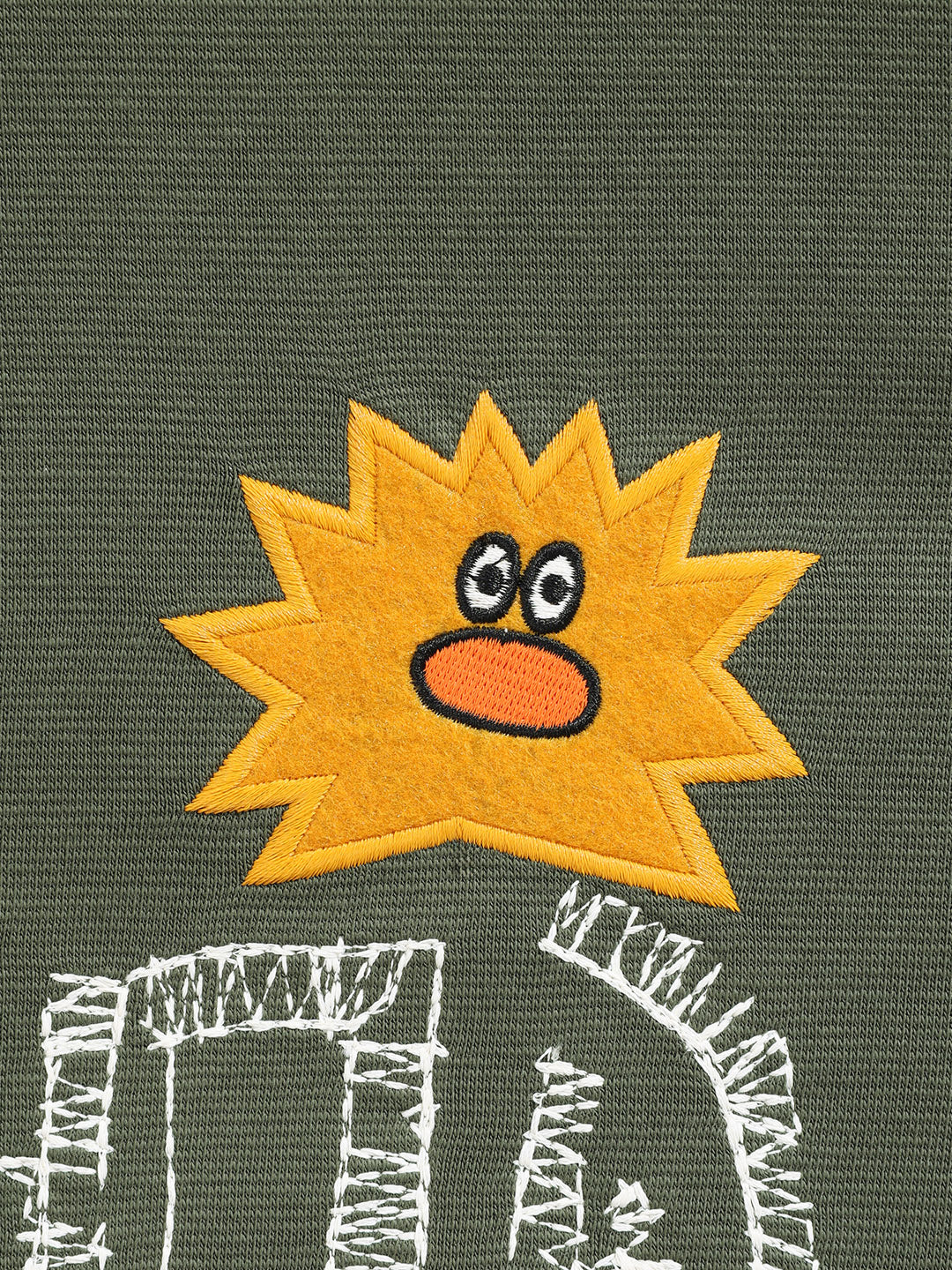 Men's Green Relaxed Fit Embroided Casual Sweatshirt