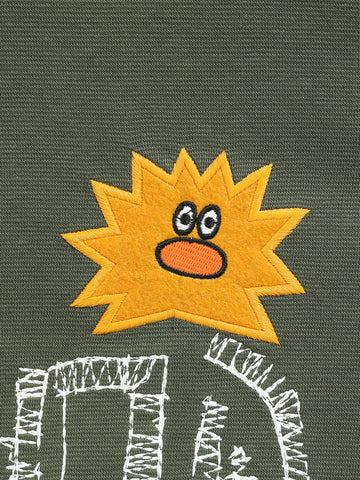 Men's Green Relaxed Fit Embroided Casual Sweatshirt