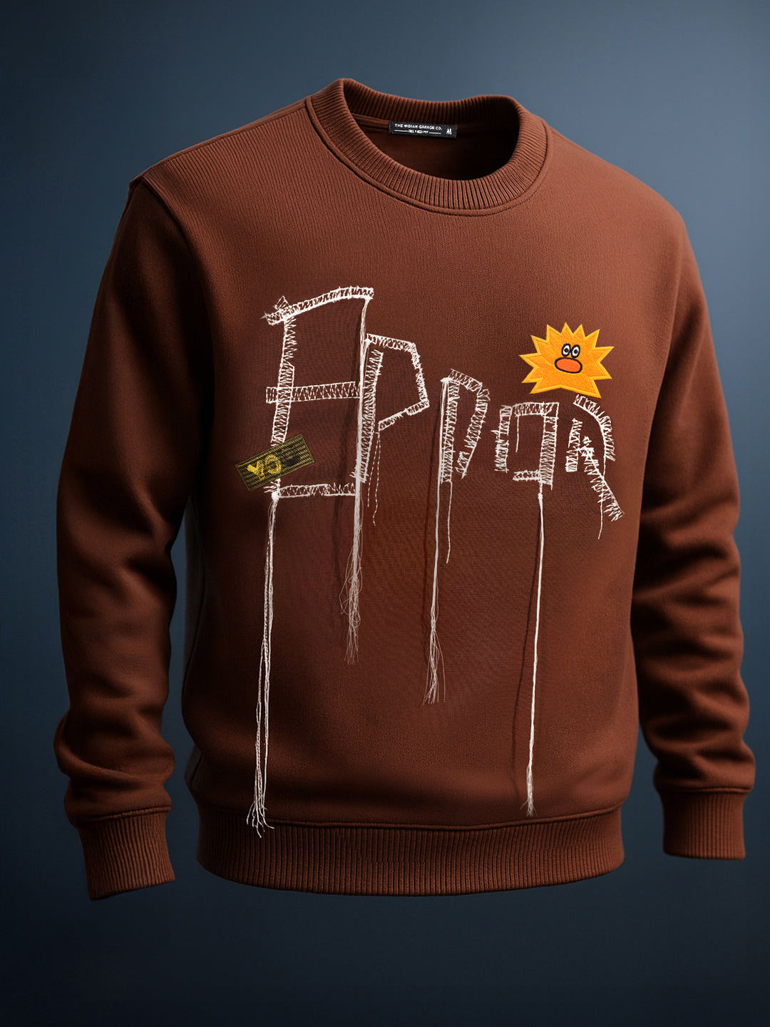 Men's Brown Relaxed Fit Embroided Casual Sweatshirt