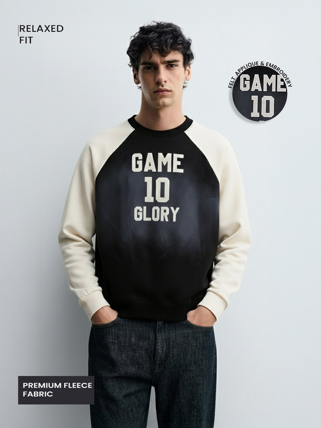 Men's Black Relaxed Fit Embroided Casual Sweatshirt