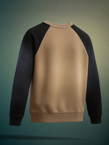 Men's Beige Relaxed Fit Embroided Casual Sweatshirt