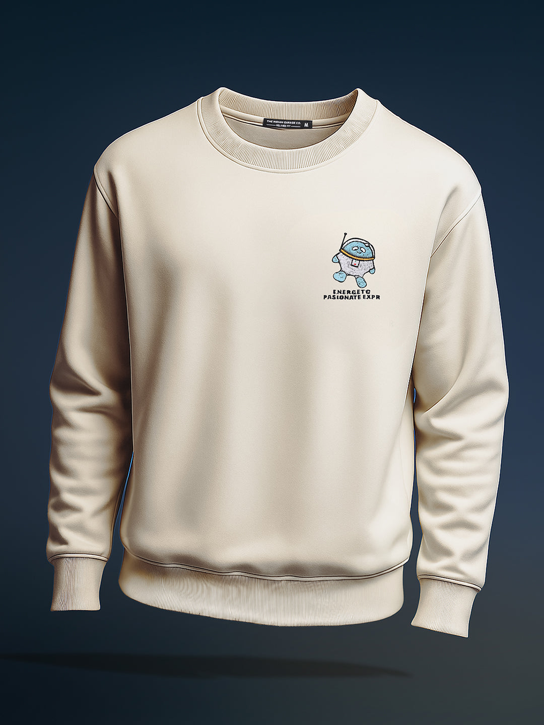 Men's Cream Relaxed Fit Graphic Printed Casual Sweatshirt