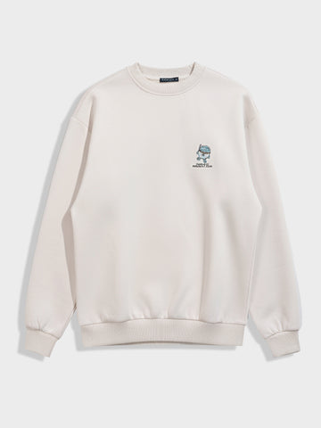 Men's Cream Relaxed Fit Graphic Printed Casual Sweatshirt