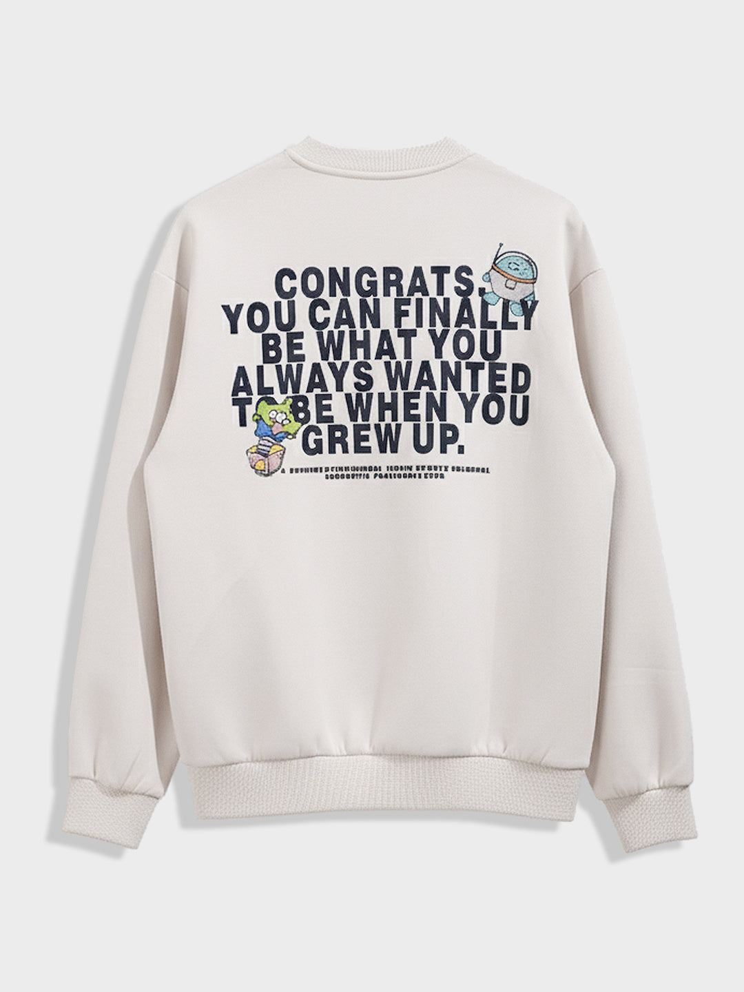 Men's Cream Relaxed Fit Graphic Printed Casual Sweatshirt