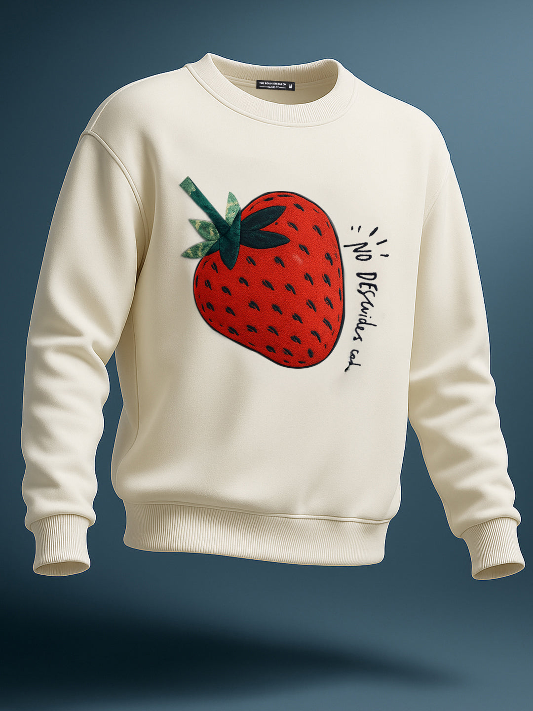 Men's Cream Relaxed Fit Graphic Printed Casual Sweatshirt