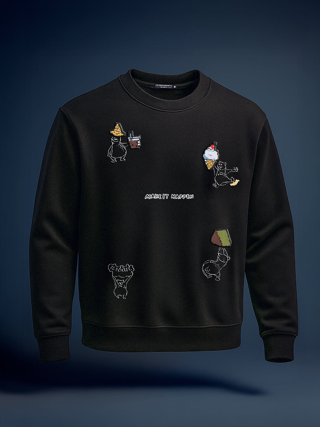 Men's Black Relaxed Fit Embroided Casual Sweatshirt