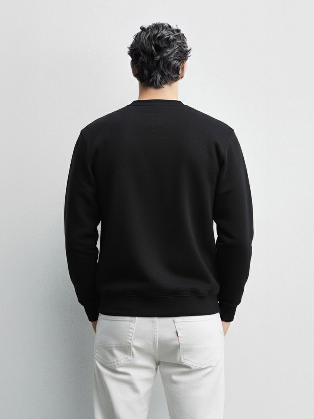 Men's Black Relaxed Fit Embroided Casual Sweatshirt