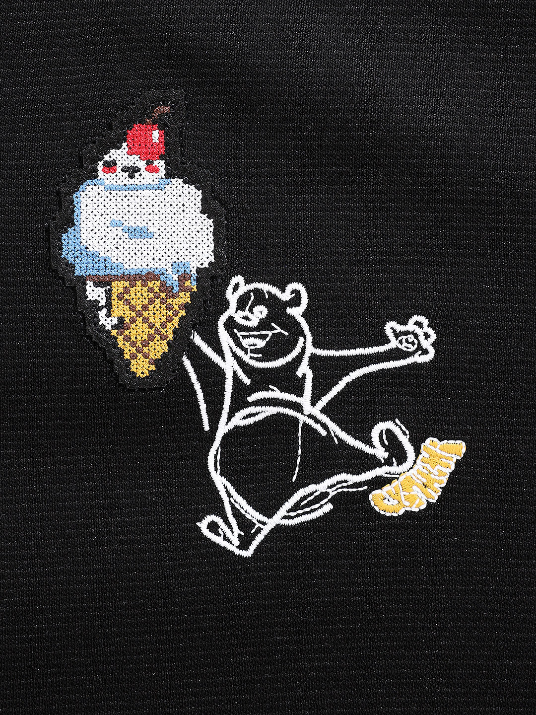 Men's Black Relaxed Fit Embroided Casual Sweatshirt