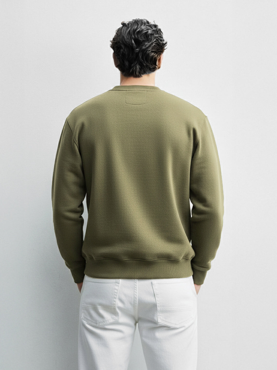 Men's Olive Relaxed Fit Embroided Casual Sweatshirt