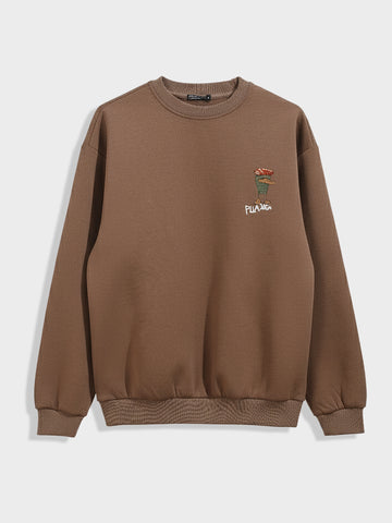 Men's Brown Relaxed Fit Graphic Printed Casual Sweatshirt – TIGC