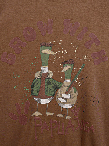 Men's Brown Relaxed Fit Graphic Printed Casual Sweatshirt