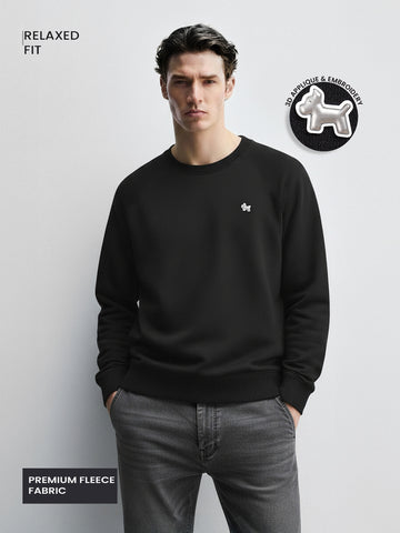 Men's Black Relaxed Fit Embroided Casual Sweatshirt
