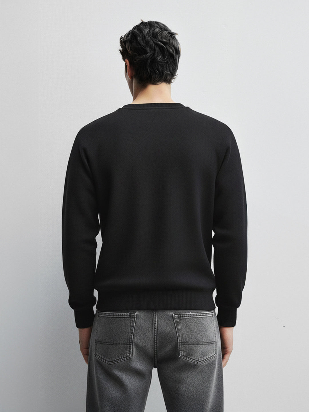 Men's Black Relaxed Fit Embroided Casual Sweatshirt