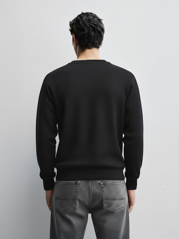 Men's Black Relaxed Fit Embroided Casual Sweatshirt