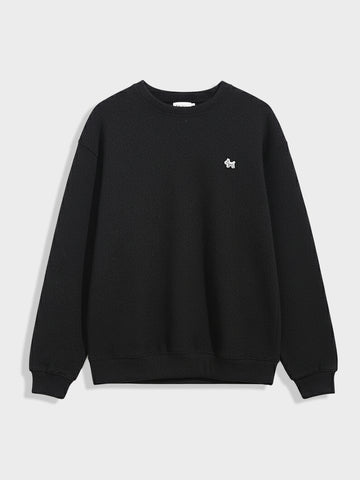 Men's Black Relaxed Fit Embroided Casual Sweatshirt