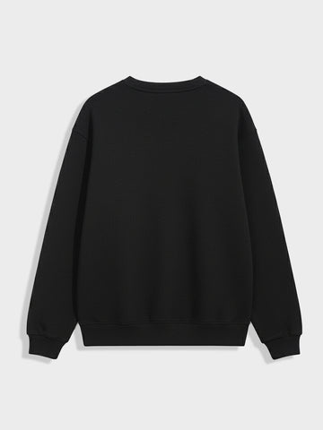 Men's Black Relaxed Fit Embroided Casual Sweatshirt