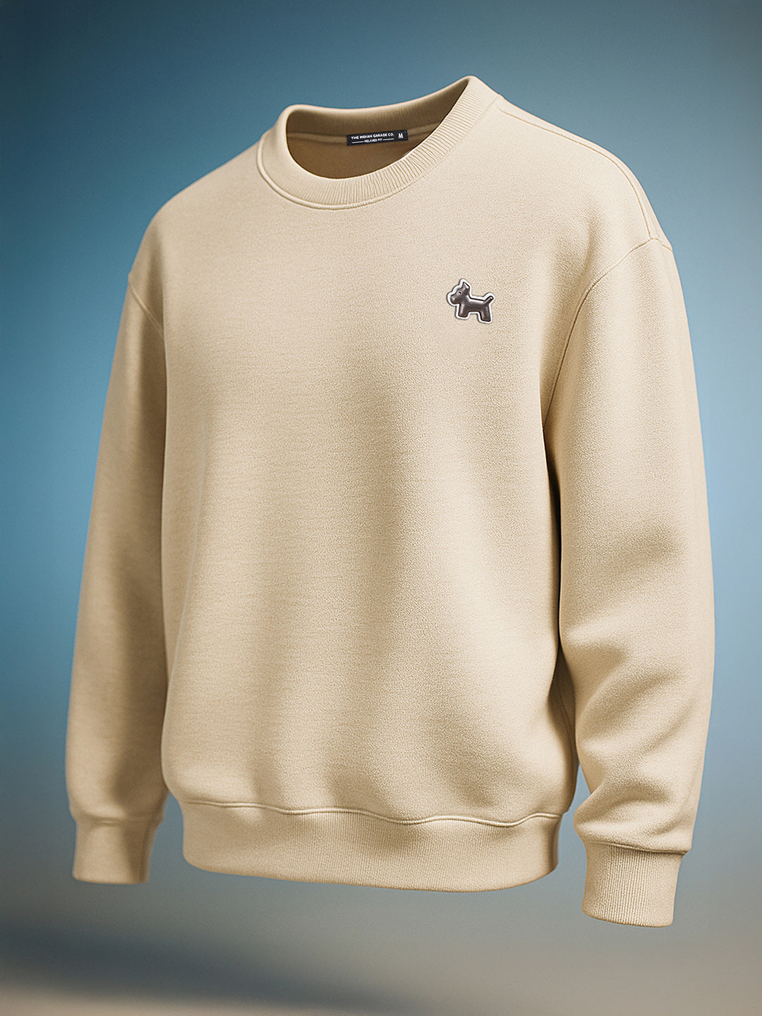 Men's Beige Relaxed Fit Embroided Casual Sweatshirt