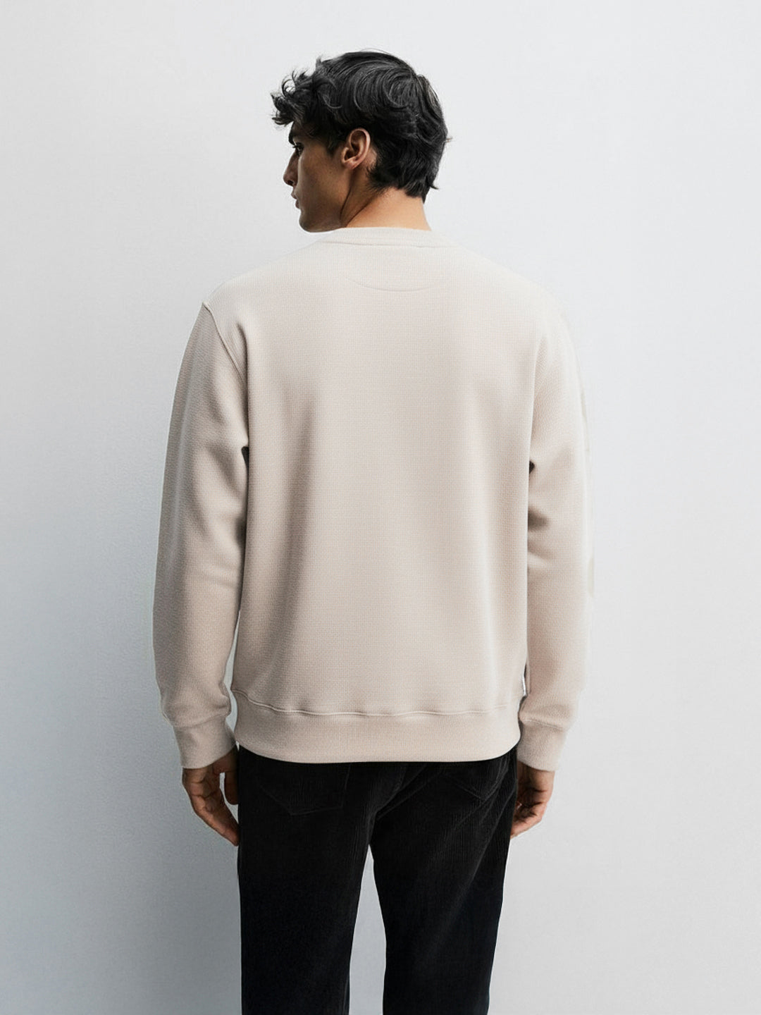 Men's Beige Relaxed Fit Embroided Casual Sweatshirt