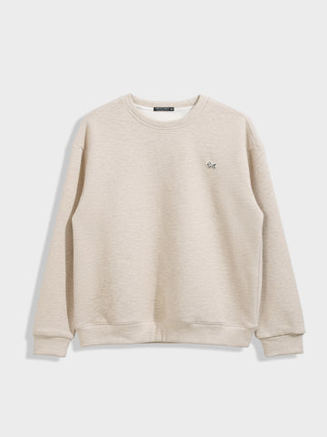 Men's Beige Relaxed Fit Embroided Casual Sweatshirt