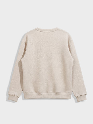 Men's Beige Relaxed Fit Embroided Casual Sweatshirt