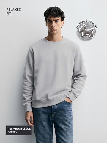 Men's Grey Relaxed Fit Embroided Casual Sweatshirt