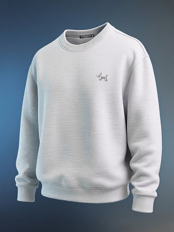 Men's Grey Relaxed Fit Embroided Casual Sweatshirt
