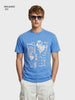 Men's Blue Relaxed Fit Graphic Printed Casual T-Shirt