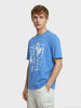 Men's Blue Relaxed Fit Graphic Printed Casual T-Shirt