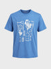 Men's Blue Relaxed Fit Graphic Printed Casual T-Shirt
