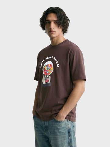 Men's Brown Relaxed Fit Printed Casual T-Shirt