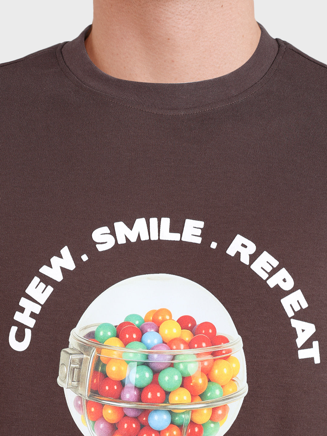 Men's Brown Relaxed Fit Printed Casual T-Shirt