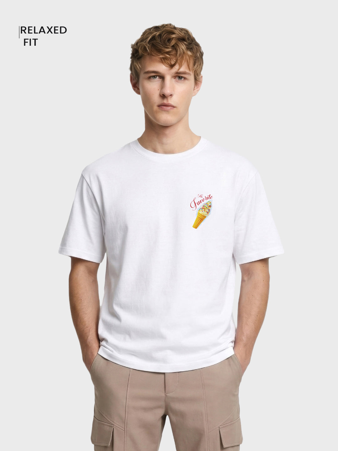 Men's White Relaxed Fit Printed Casual T-Shirt