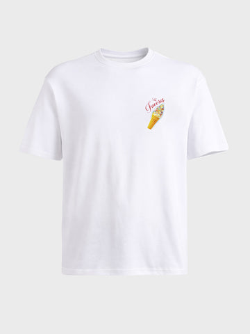 Men's White Relaxed Fit Printed Casual T-Shirt