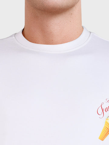 Men's White Relaxed Fit Printed Casual T-Shirt