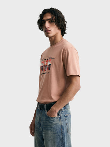 Men's Cream Relaxed Fit Solid Casual T-Shirt