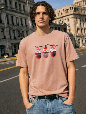 Men's Cream Relaxed Fit Solid Casual T-Shirt