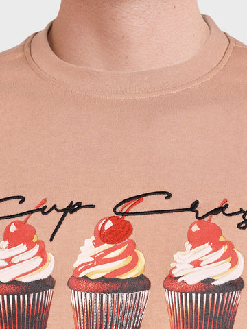Men's Cream Relaxed Fit Solid Casual T-Shirt