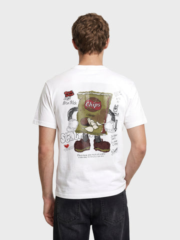 Men's White Relaxed Fit Graphic Printed Casual T-Shirts