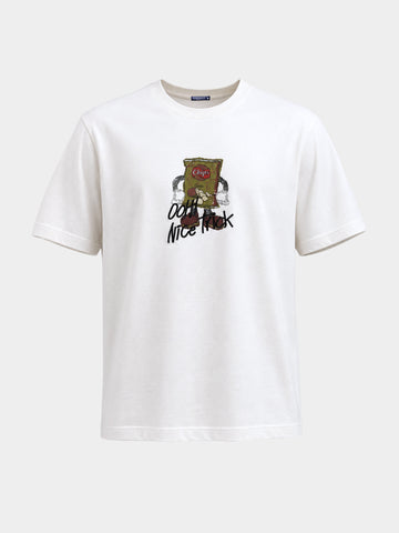 Men's White Relaxed Fit Graphic Printed Casual T-Shirts