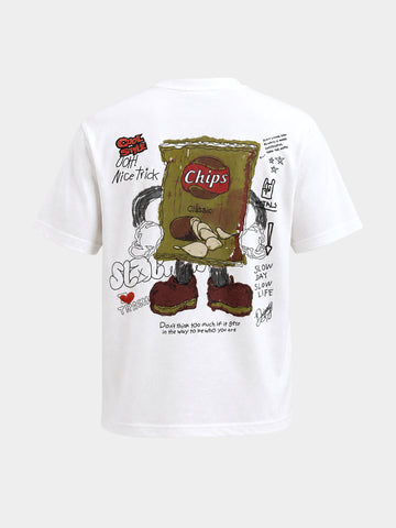 Men's White Relaxed Fit Graphic Printed Casual T-Shirts