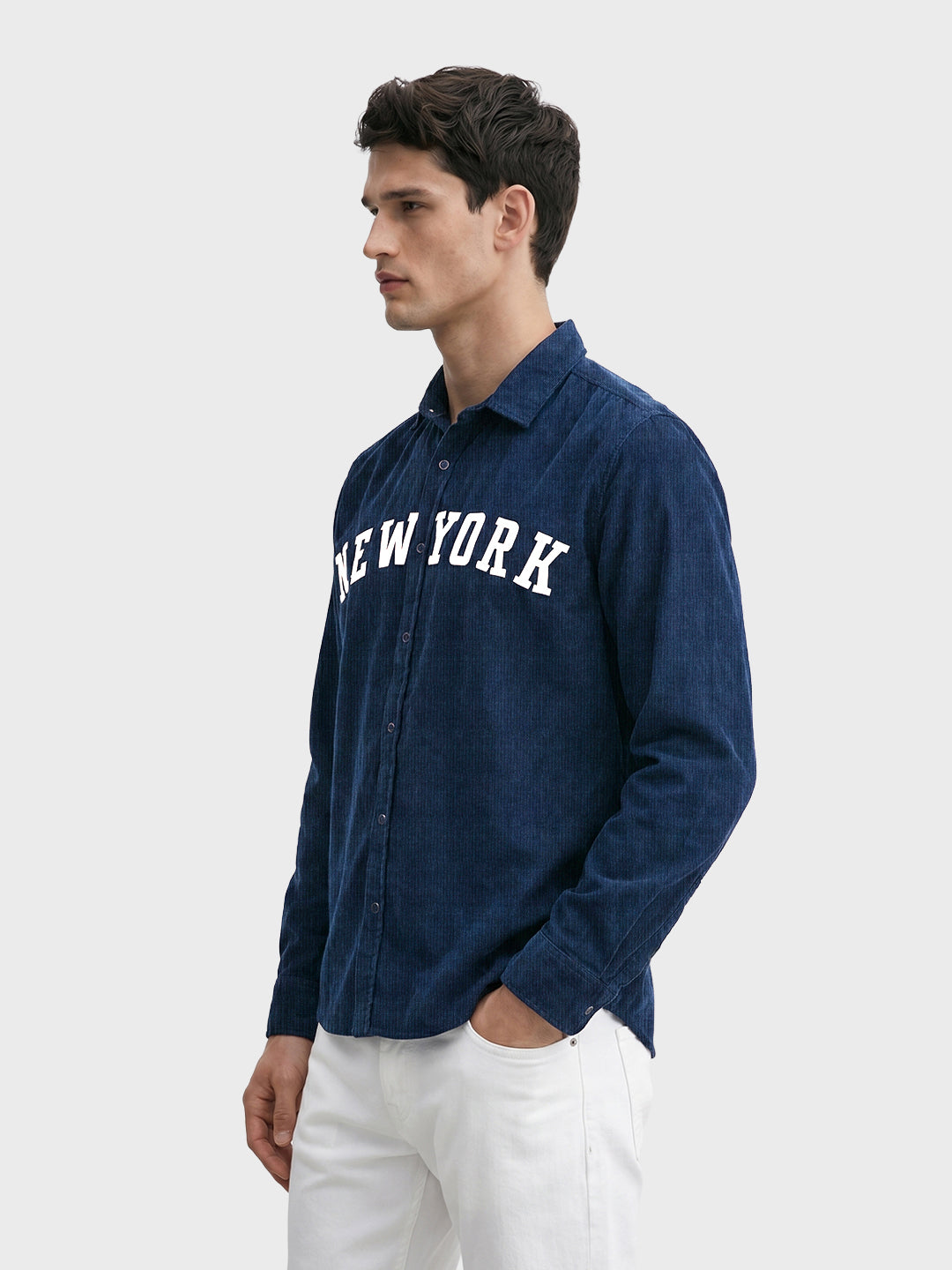 Men's Navy Blue Regular Fit Solid Casual Shirt