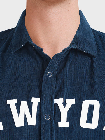 Men's Navy Blue Regular Fit Solid Casual Shirt