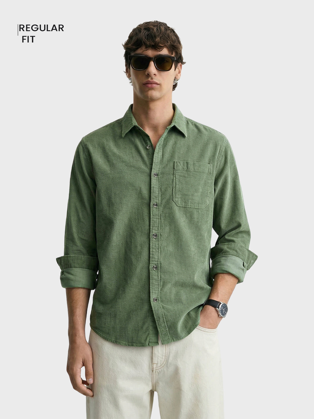 Men's Green Regular Fit Solid Casual Shirt