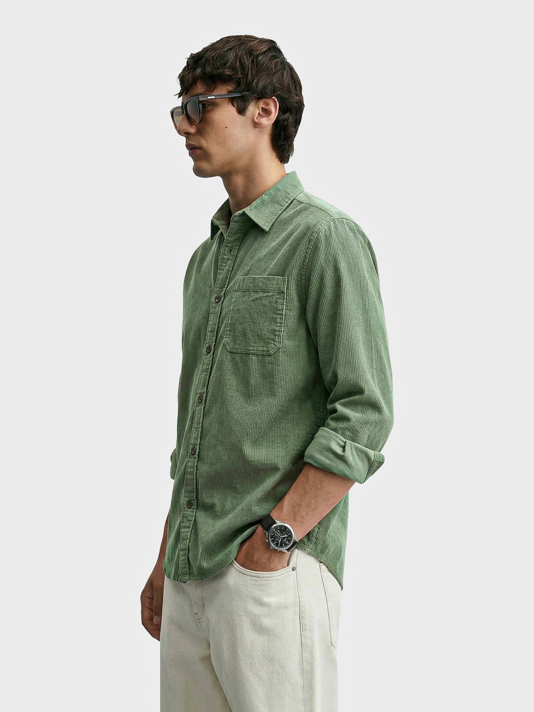 Men's Green Regular Fit Solid Casual Shirt