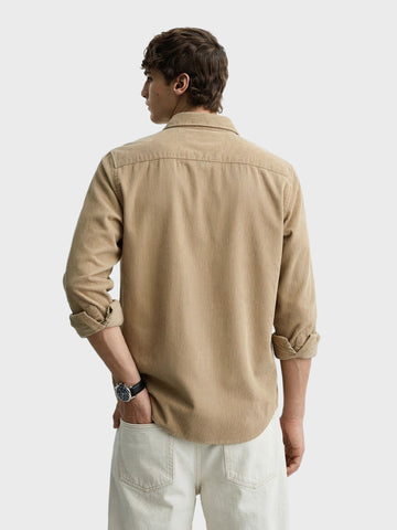 Men's Khaki Regular Fit Solid Casual Shirt