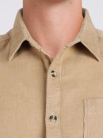Men's Khaki Regular Fit Solid Casual Shirt